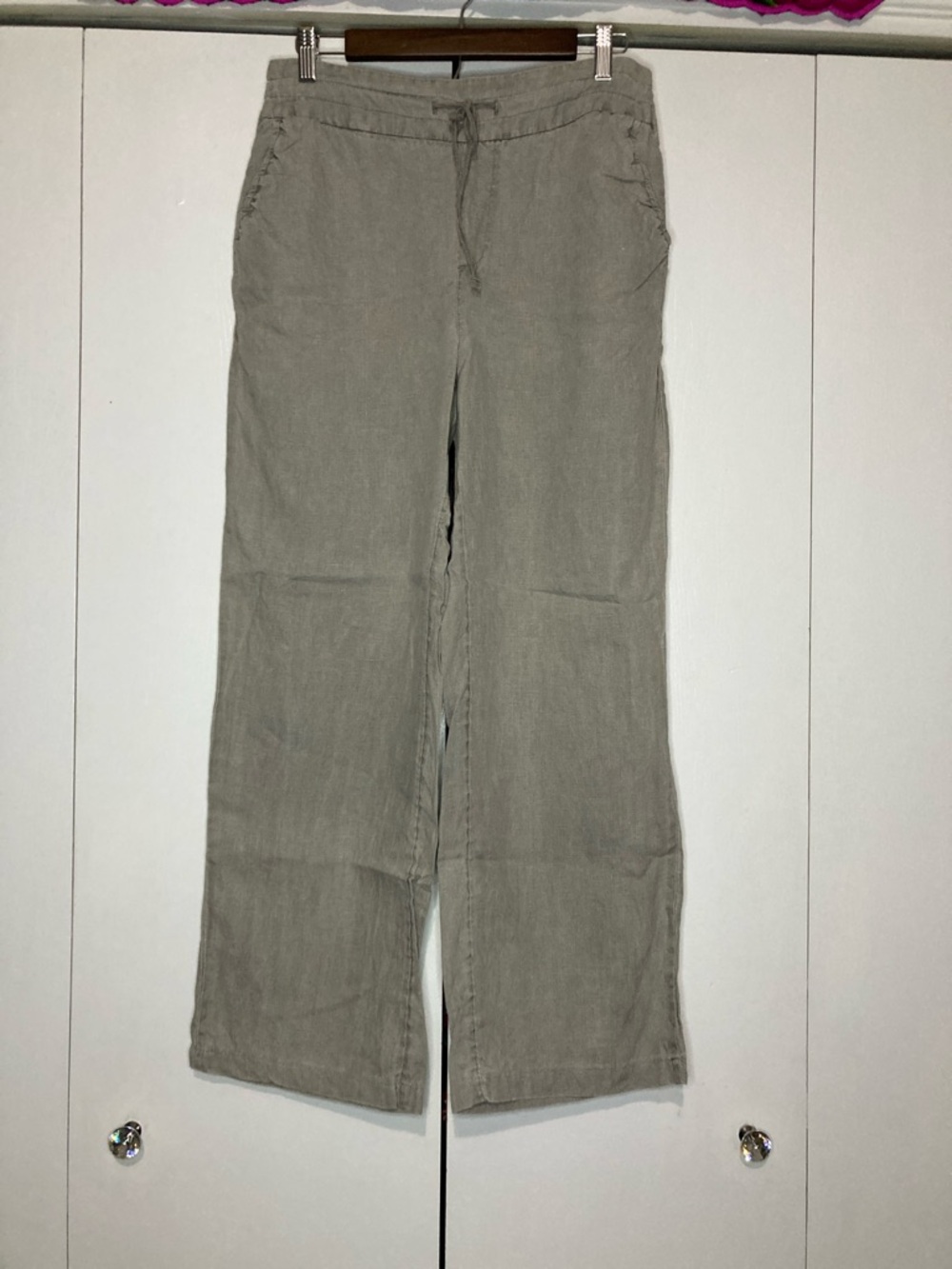 Large 100% Linen Pull On Wide Leg Pants Vacation Beachy Tomato Girl Slouchy